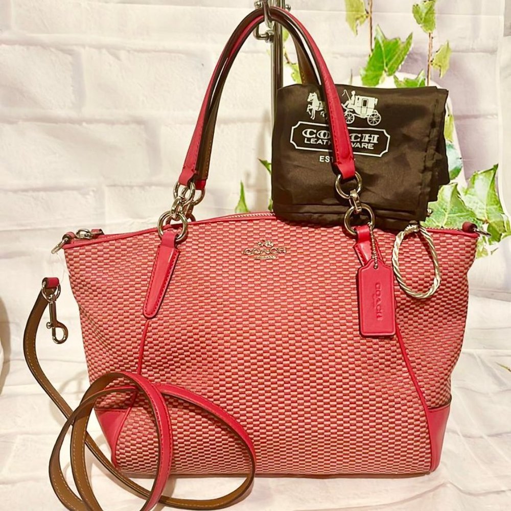 COACH F57244 SMALL KELSEY PINK RED JACQUARD SATCHEL CROSSBODY MSRP $350  NEW WIT